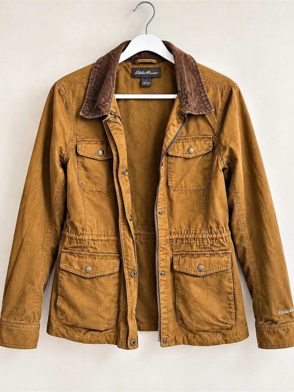 Eddie Bauer Canvas Field Jacket Women'Small Utility Jacket Brown Small
